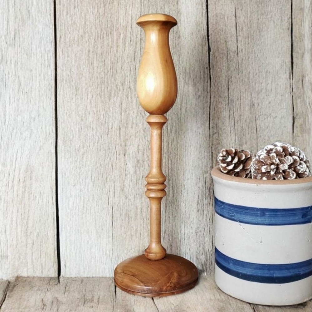 Scandinavian Candlestick Candle Holder, Hand Turned Birch Wood, Cozy Hygge